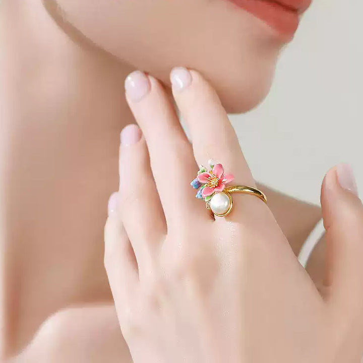 Selenichast Tropical Flower Pearl Ring