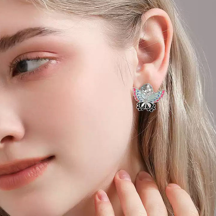 Selenichast Silver Butterfly Crystal Earrings