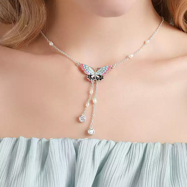 Selenichast Silver Butterfly Enamel Necklace