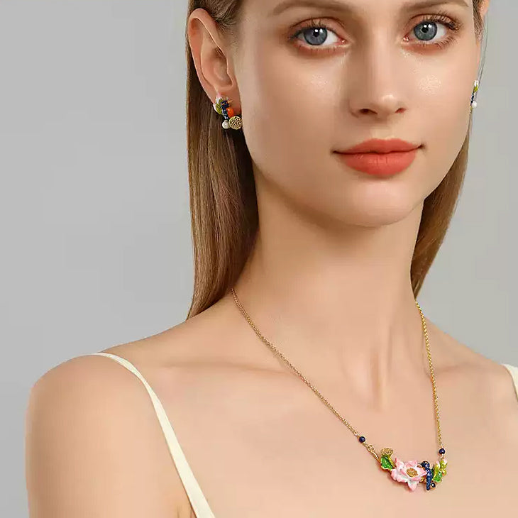 Selenichast Lotus Kingfisher Enamel Earrings