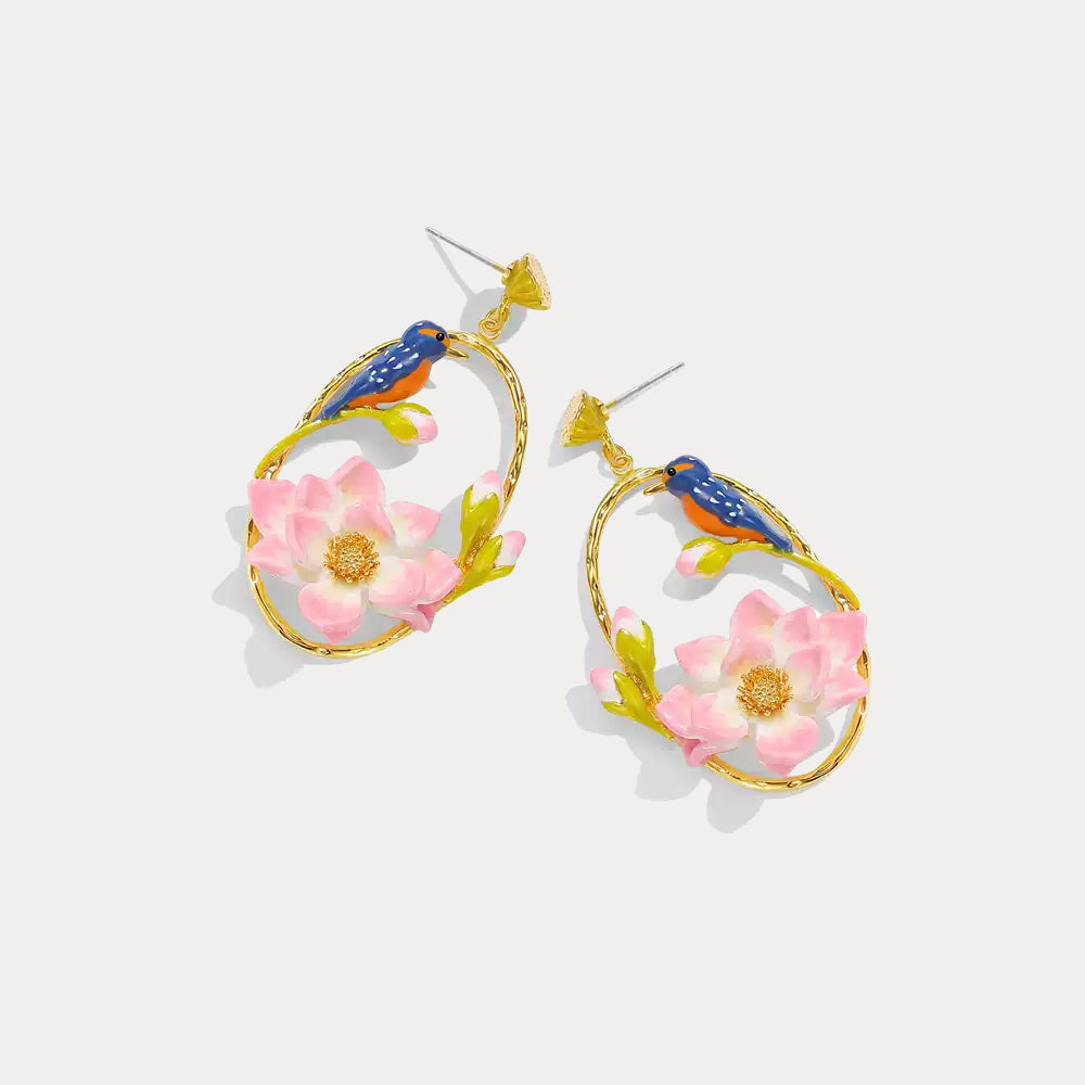 Selenichast Hoop Lotus Kingfisher Earrings