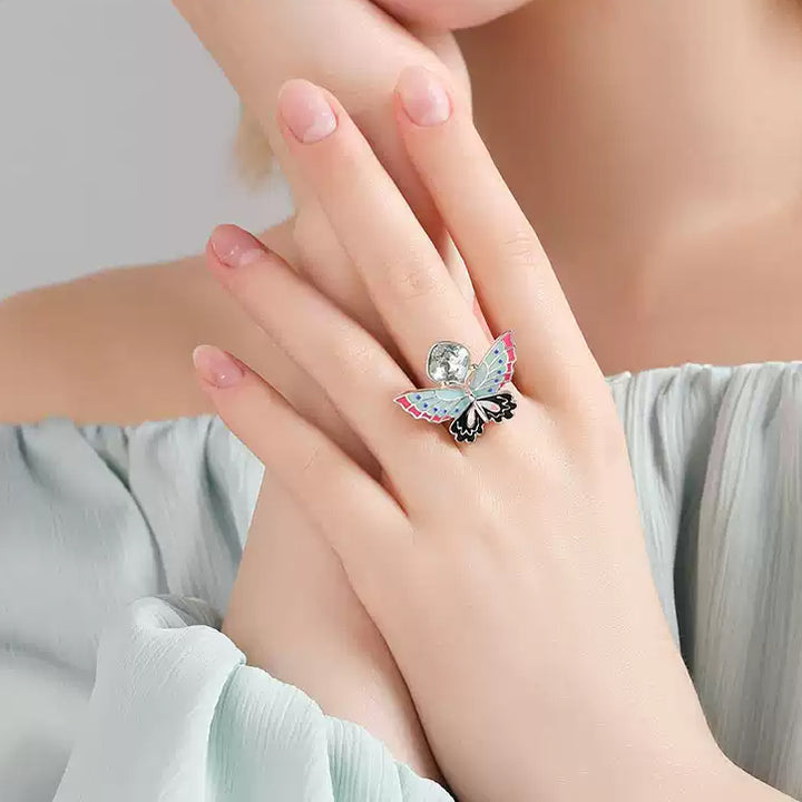 Selenichast Silver Butterfly Crystal Ring