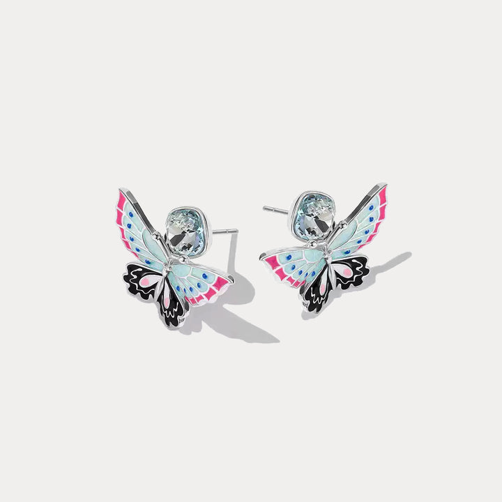 Selenichast Silver Butterfly Crystal Earrings