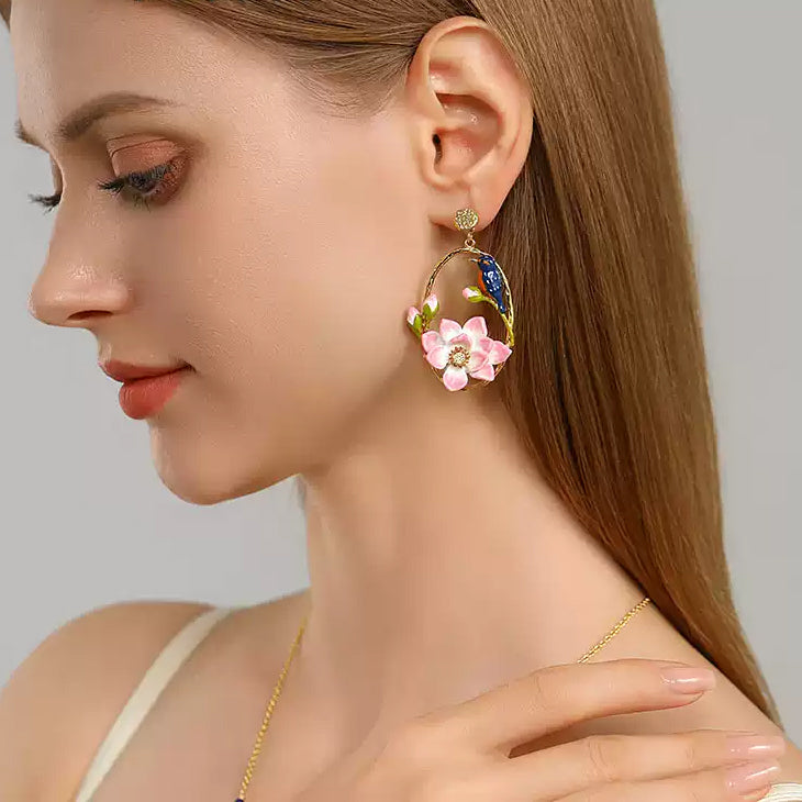 Selenichast Hoop Lotus Kingfisher Earrings