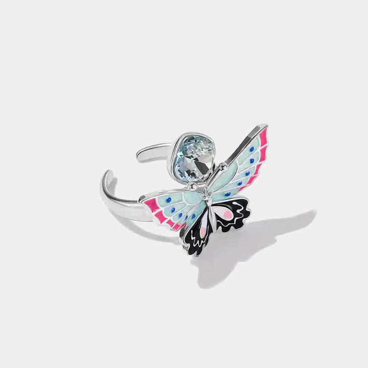 Selenichast Silver Butterfly Crystal Ring
