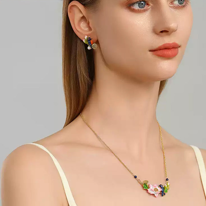 Selenichast Lotus Kingfisher Enamel Earrings