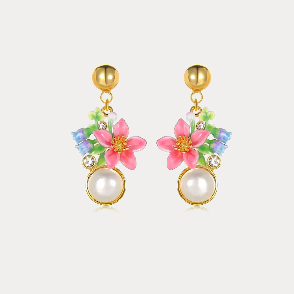 Selenichast Tropical Flower Pearl Earrings