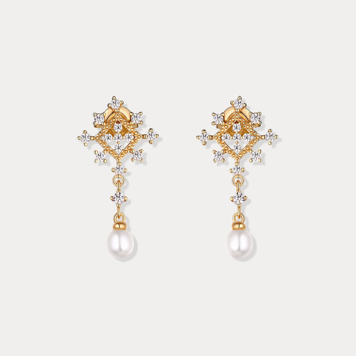 Selenichast Gold Snowflake Pearl Earrings
