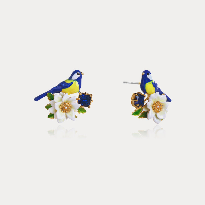 Enamel Blue Bird Gem Stud Earrings