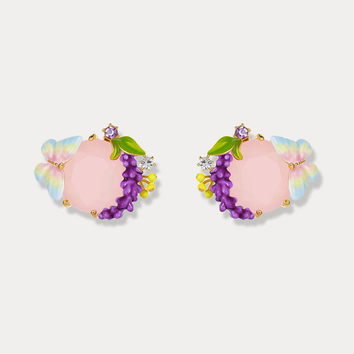 Selenichast Pink Crystal Lavender Butterfly Earrings