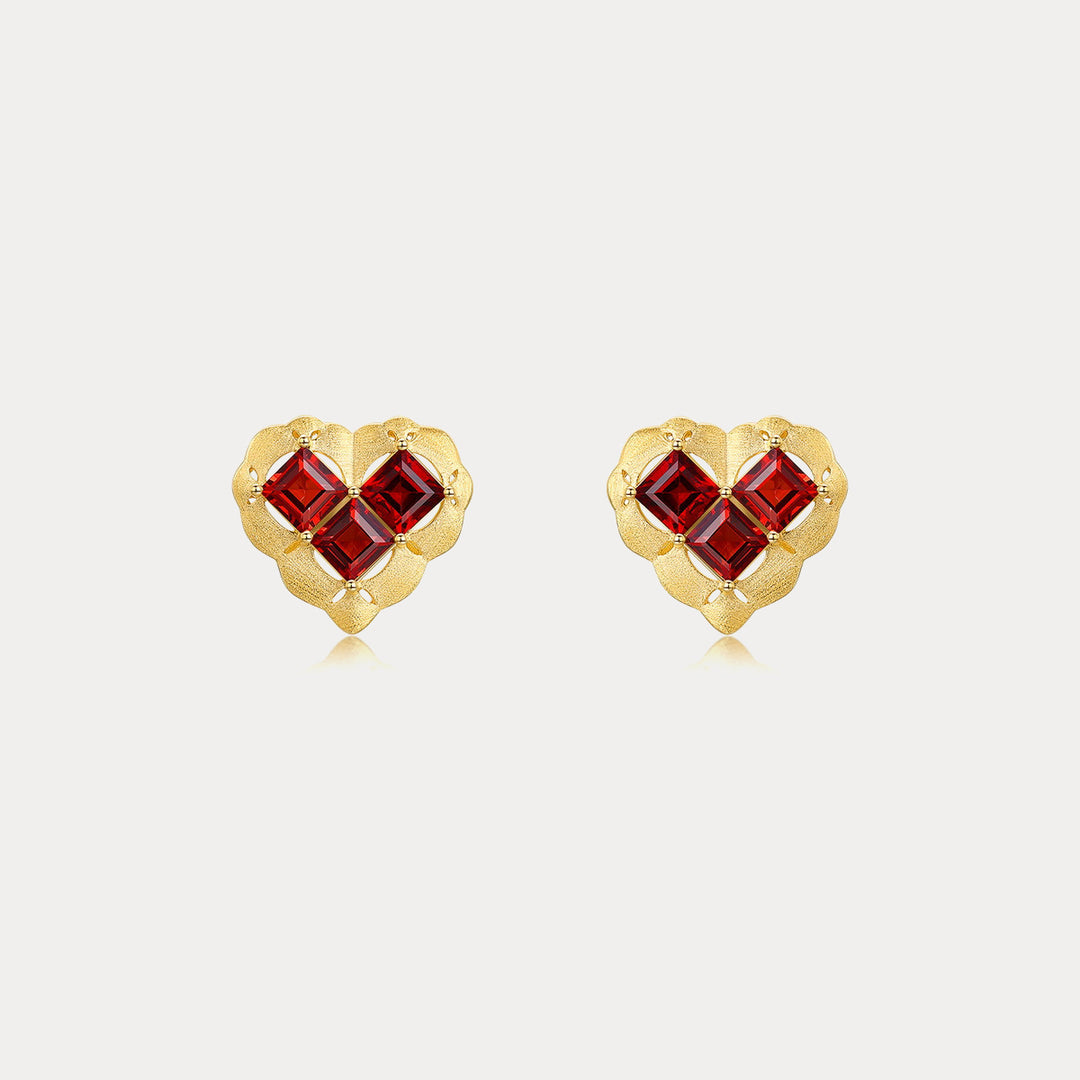 Heart Garnet Earrings