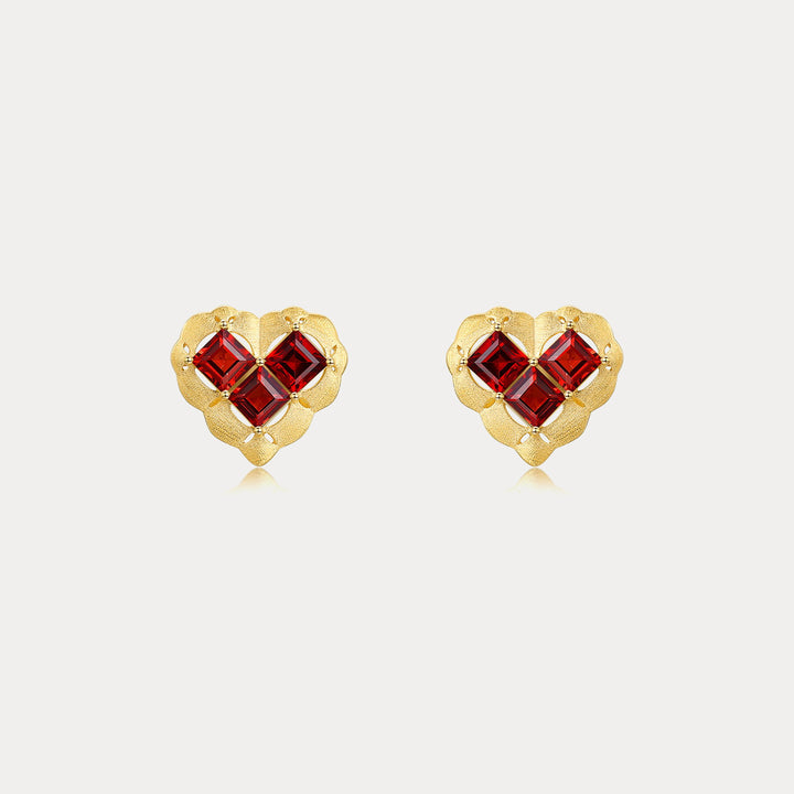Heart Garnet Earrings