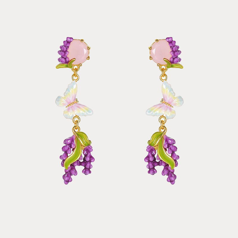 Selenichast Lavender Butterfly Earrings with Pink Crystal