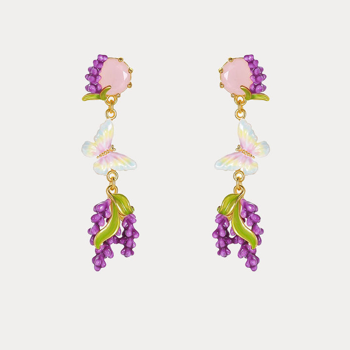 Selenichast Lavender Butterfly Earrings with Pink Crystal