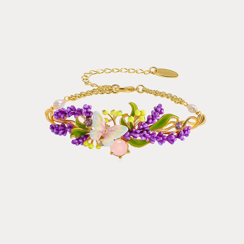 Selenichast Lavender Butterfly Bracelet with Pink Crystal