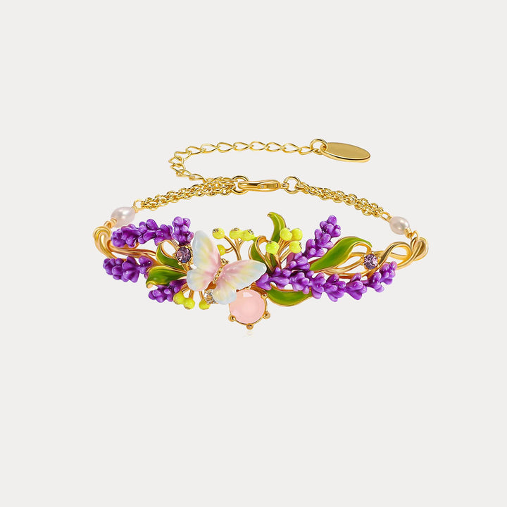Selenichast Lavender Butterfly Bracelet with Pink Crystal