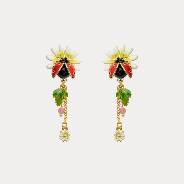 Ladybug Daisy Drop Earrings