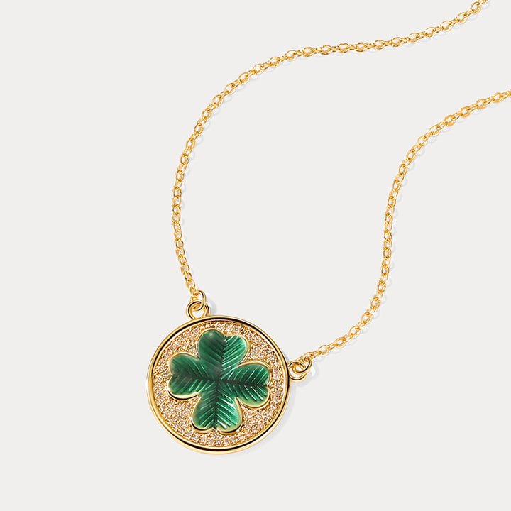 Four leaf Clover Coin Enamel Necklace