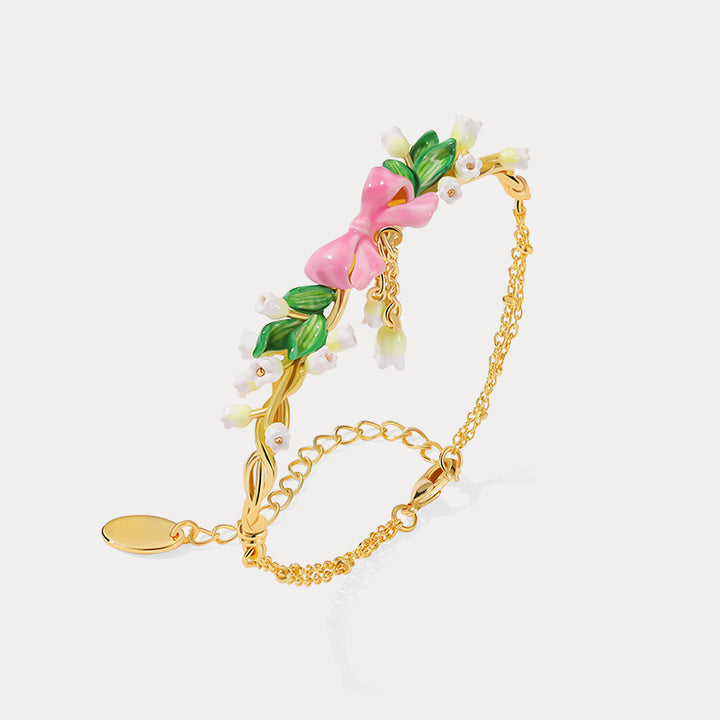 Enamel Lily Of The Valley Bowknot Bracelet