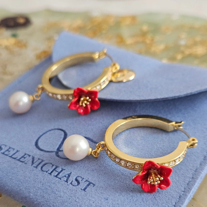 Begonia Flower Hoops Diamond Earrings