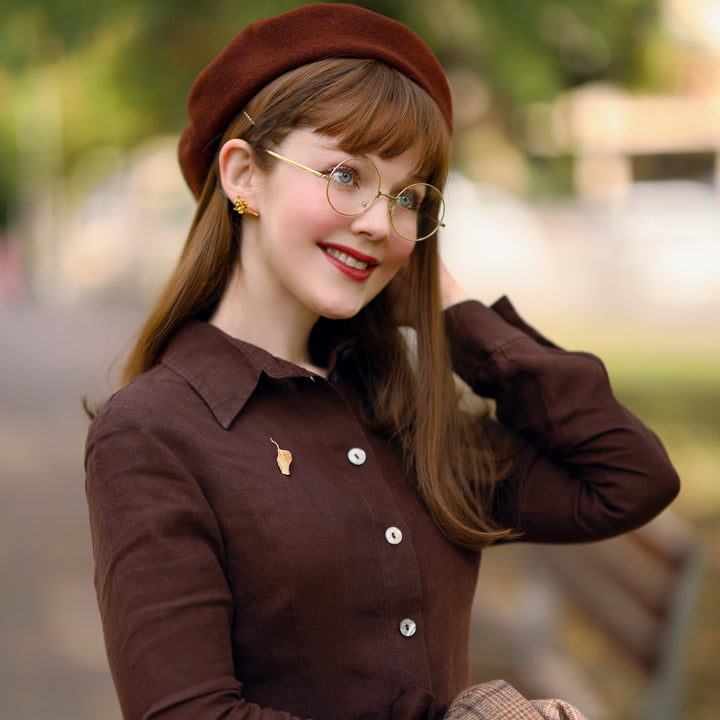 Iris Flower Stud Earrings and Autumn Leaf Brooch