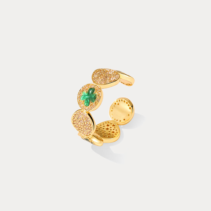 Four leaf Clover Coin Enamel Ring