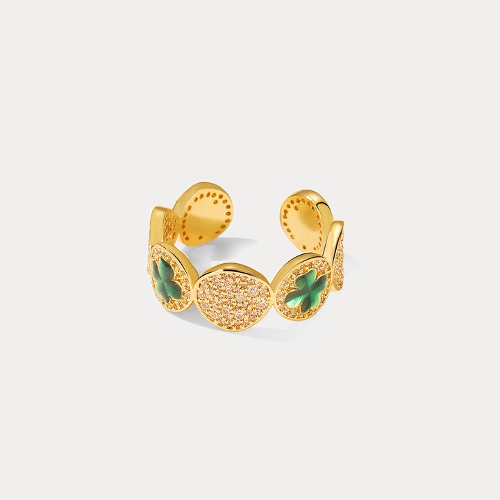 Four leaf Clover Coin Diamond Ring