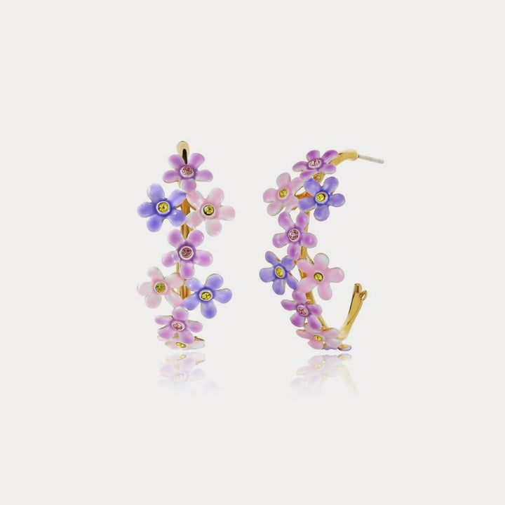 forget me not flowers hoop silver earrings