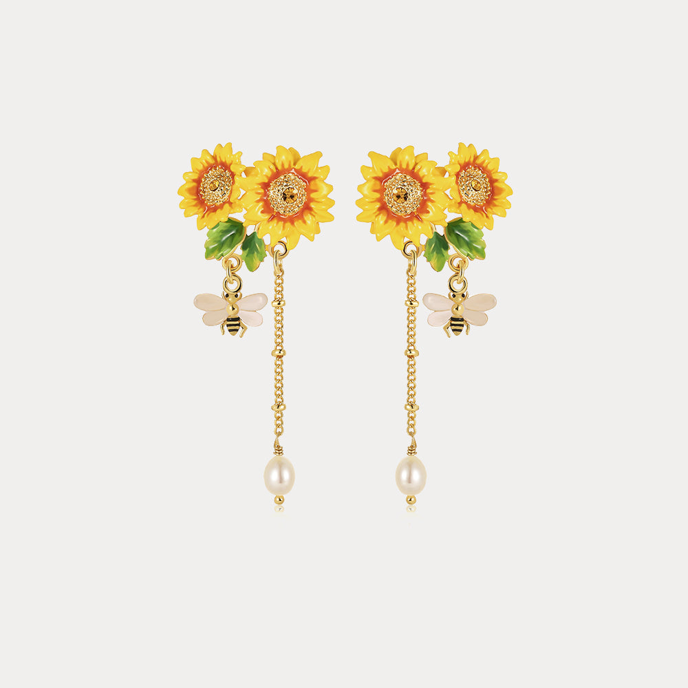 Selenichast Sunflower & Bee Earrings