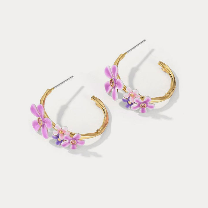 forget me not flowers hoop silver earrings