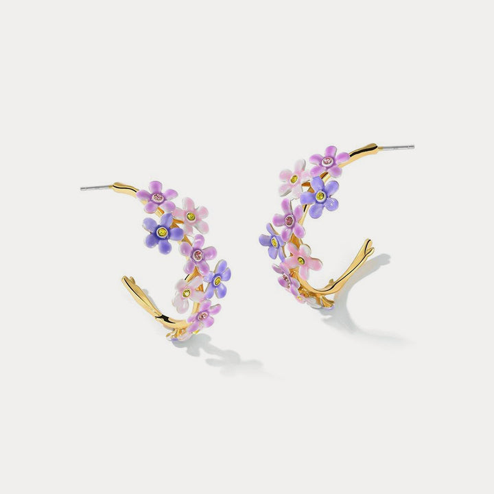 forget me not flowers hoop diamond earrings