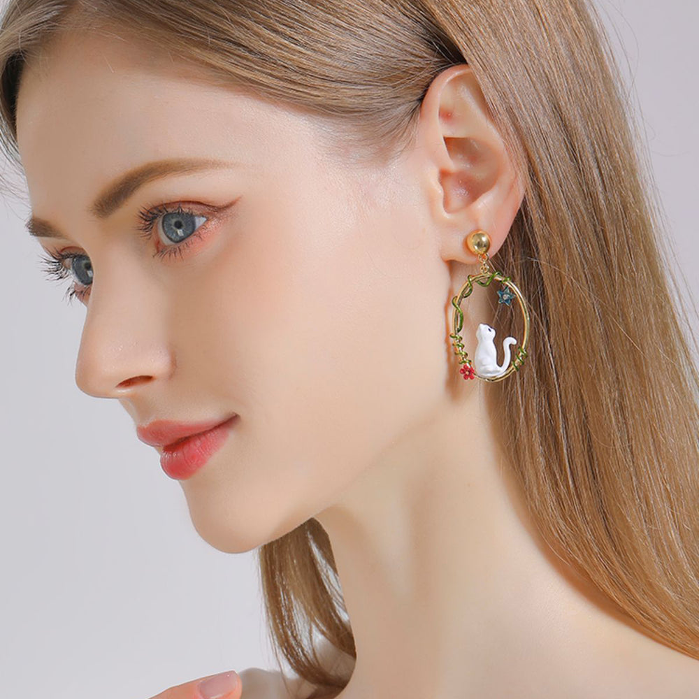 black cat mismatch earrings