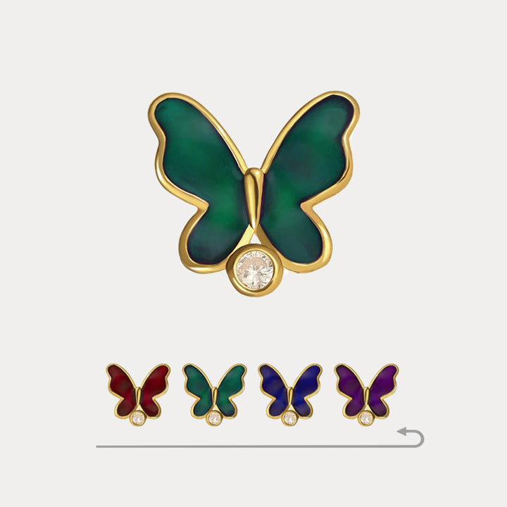 thermochromic green butterfly enamel earrings