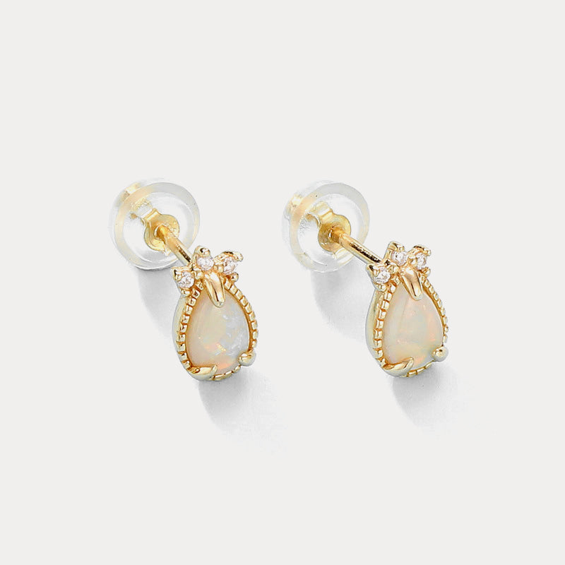 Orange Drop Opal Stud Gold Earrings