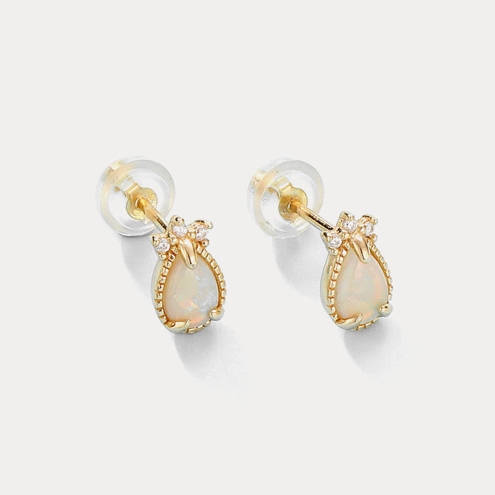 Orange Drop Opal Stud Gold Earrings