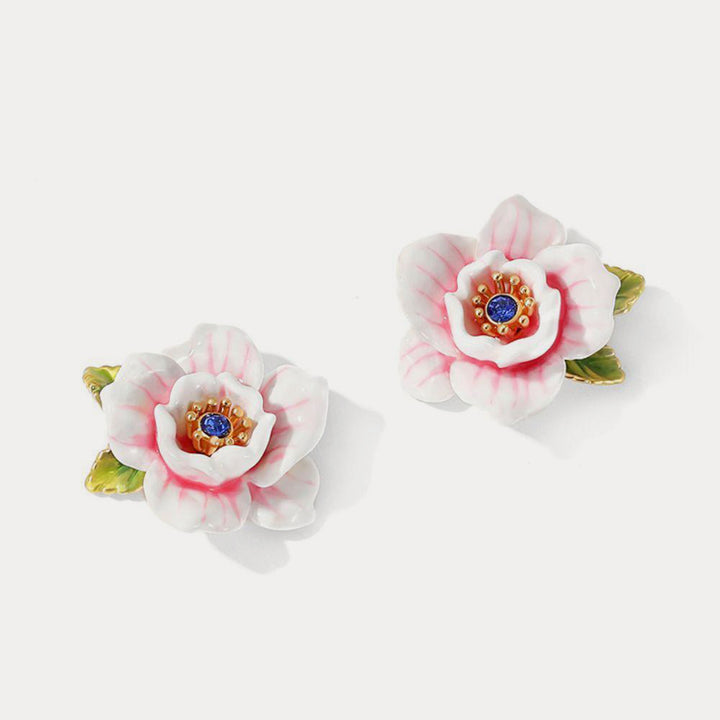 enamel pink rose earrings