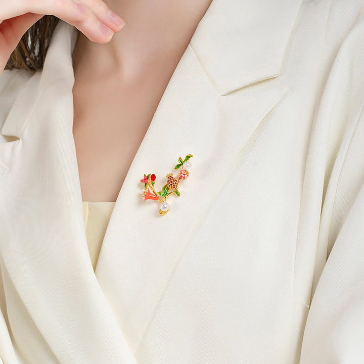 Enamel Pomegranate Brooch