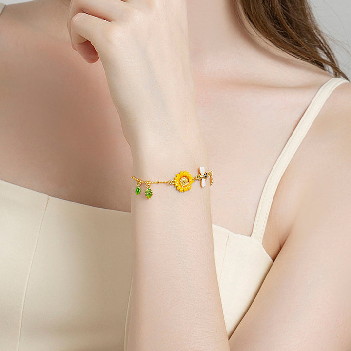 Enamel Sunflower & Bee Bracelet