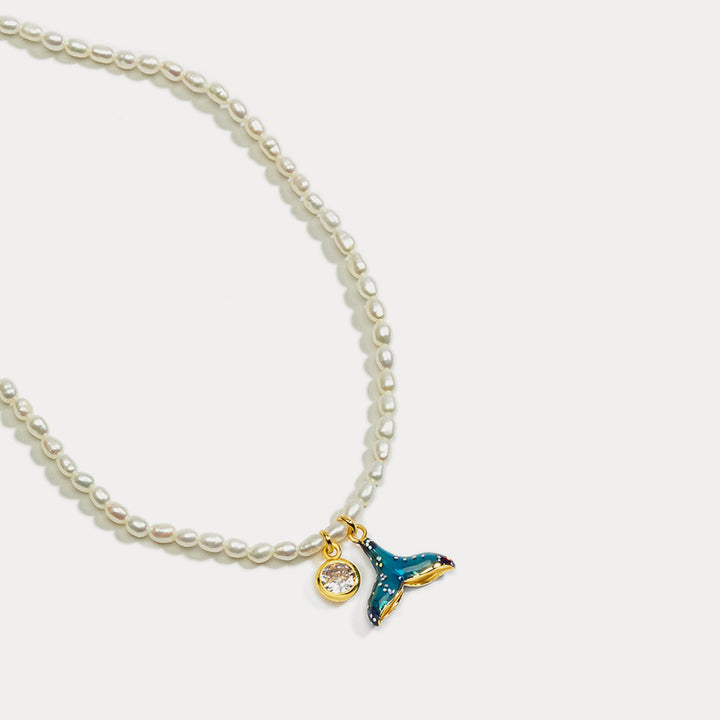 diamond mermaid tail pearl necklace