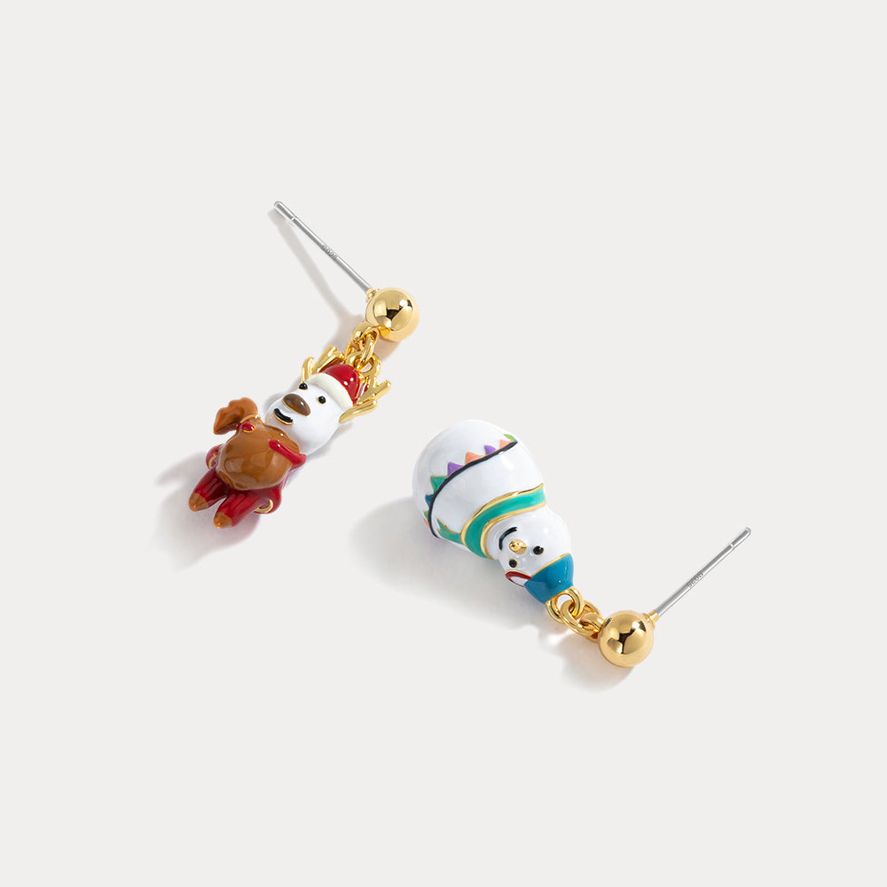 Reindeer & Snowman Silver Earrings