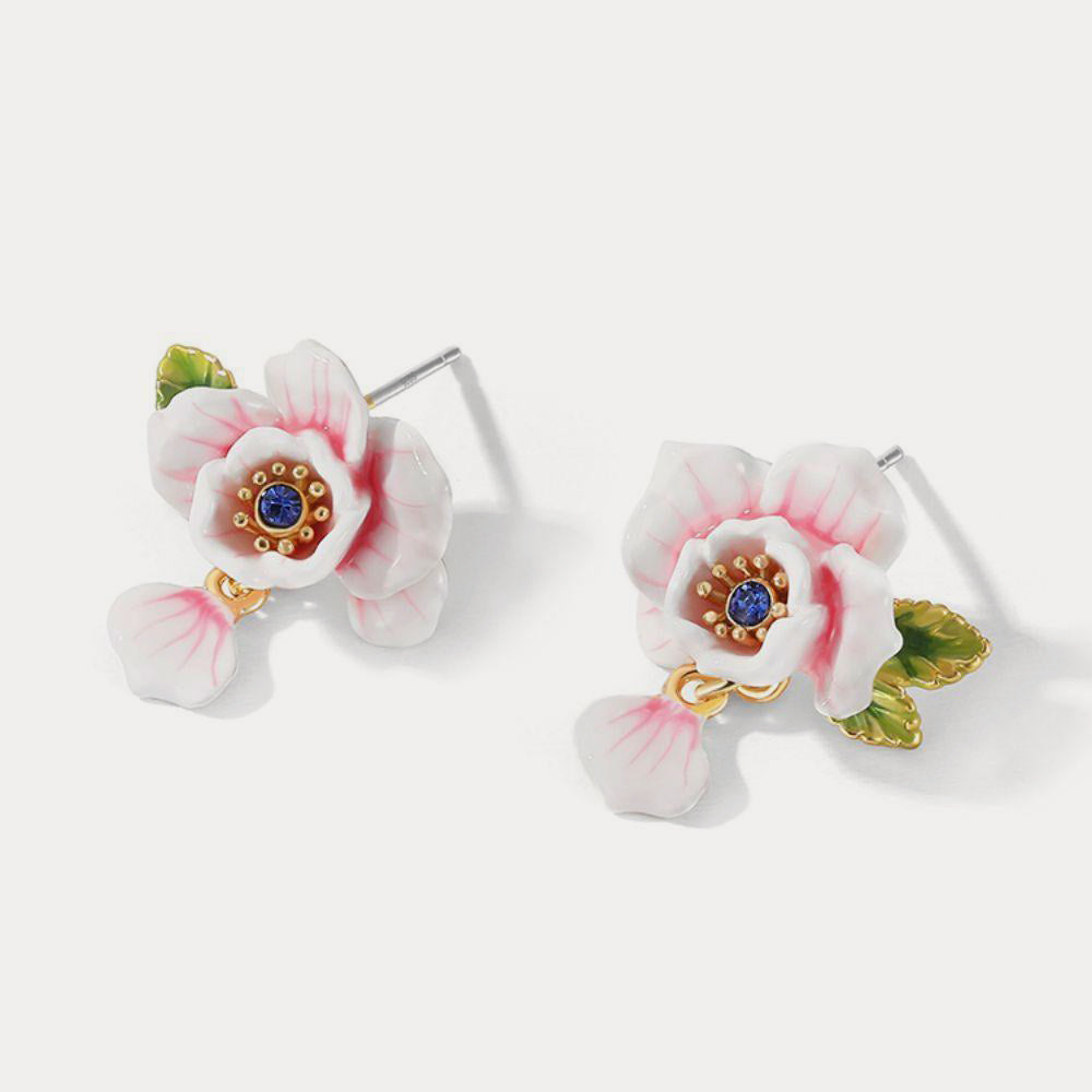 enamel pink rose earrings