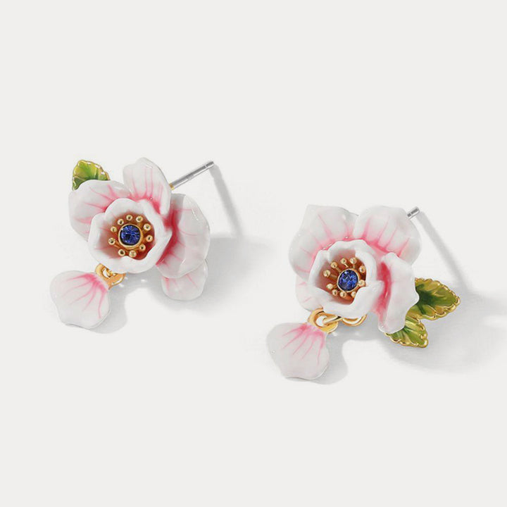 enamel pink rose earrings