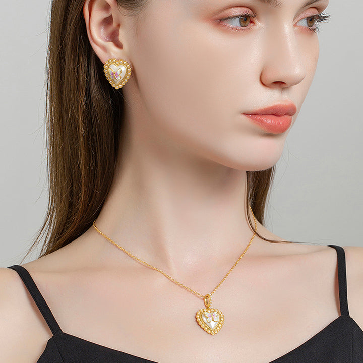 Butterfly Heart Stud Nature Earrings