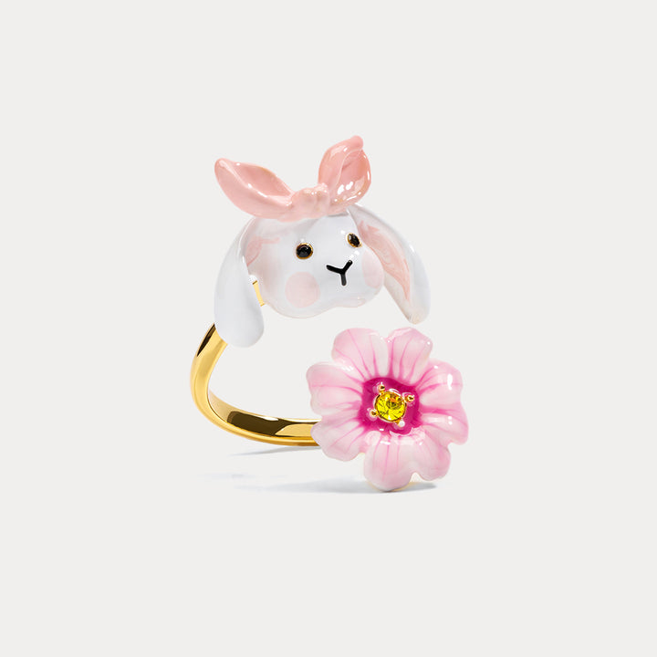 Rabbit Enamel Gold Ring