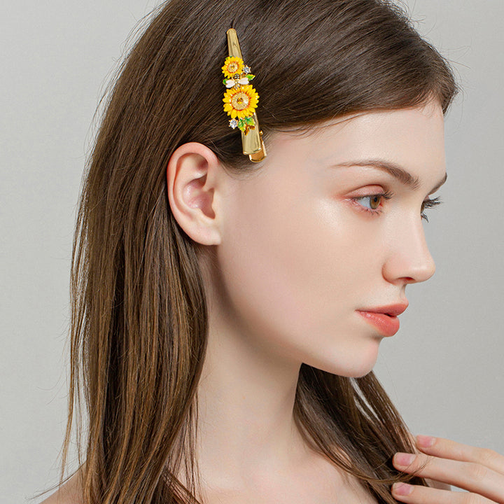 Enamel Sunflower & Bee Hairpin