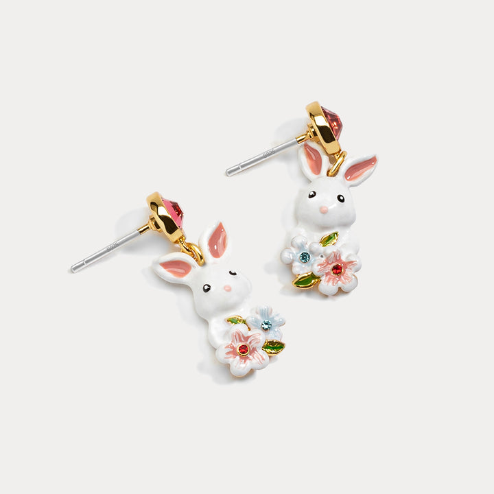 Fluffy Rabbit Enamel Earrings