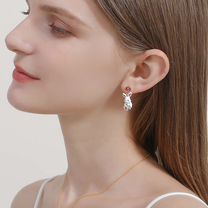 Rabbit Enamel Gemstone Earrings