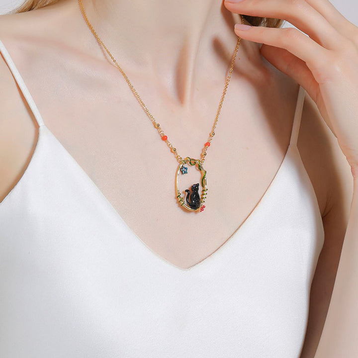 black cat gold necklace