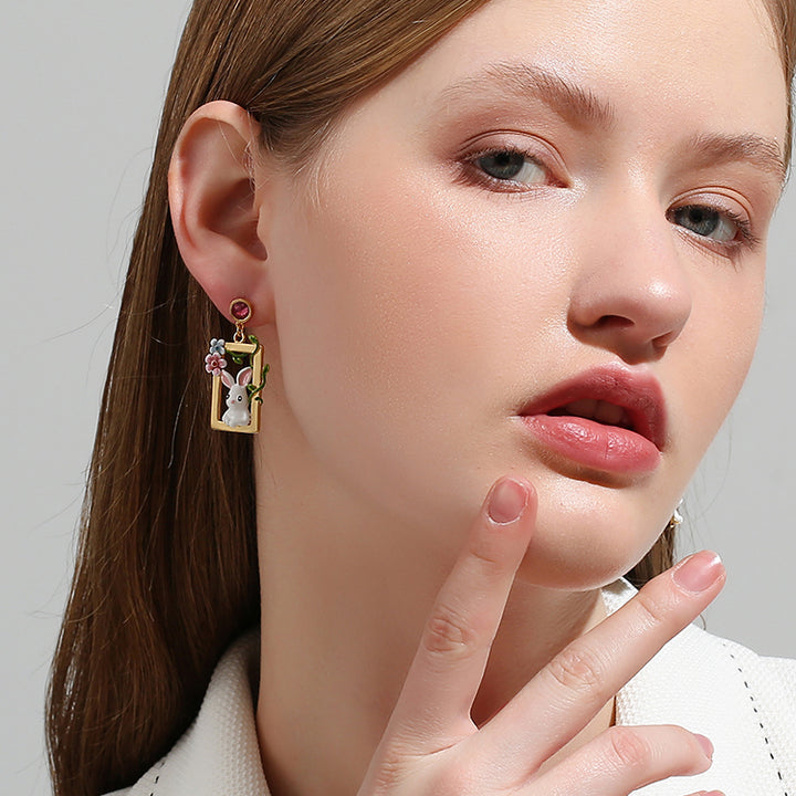 Garden Rabbit Silver Earrings