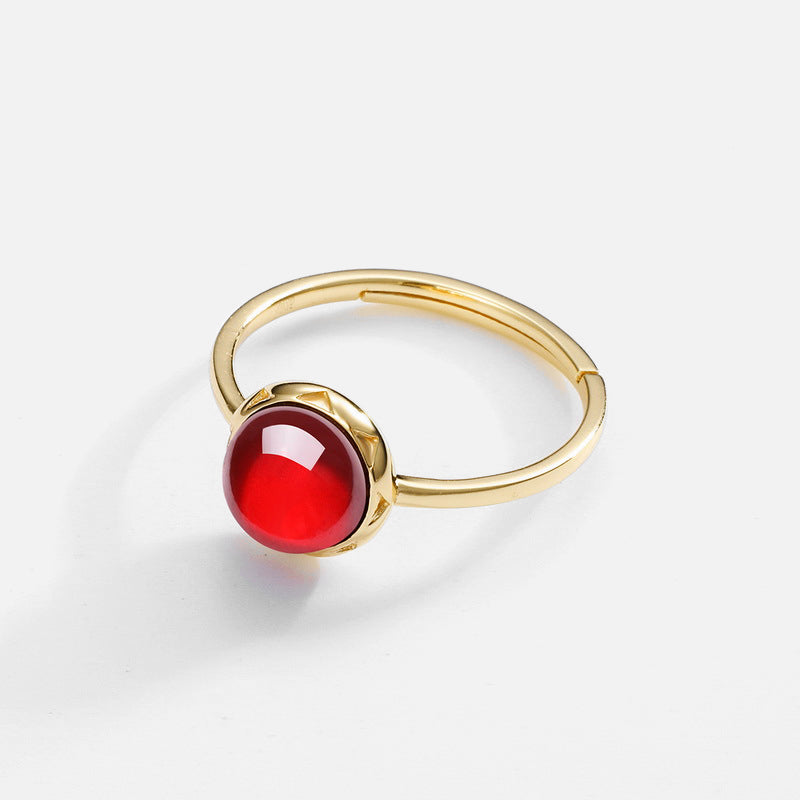 Round Natural Garnet Ring